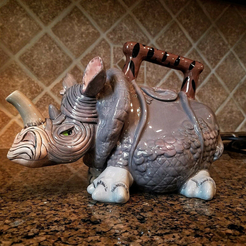 Load image into Gallery viewer, Rhino Teapot Ceramics by Blue Sky Clayworks Design Lynda Corneille Animal Decor
