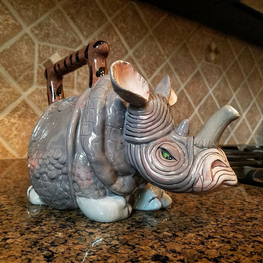 Rhino Teapot Ceramics by Blue Sky Clayworks Design Lynda Corneille Animal Decor