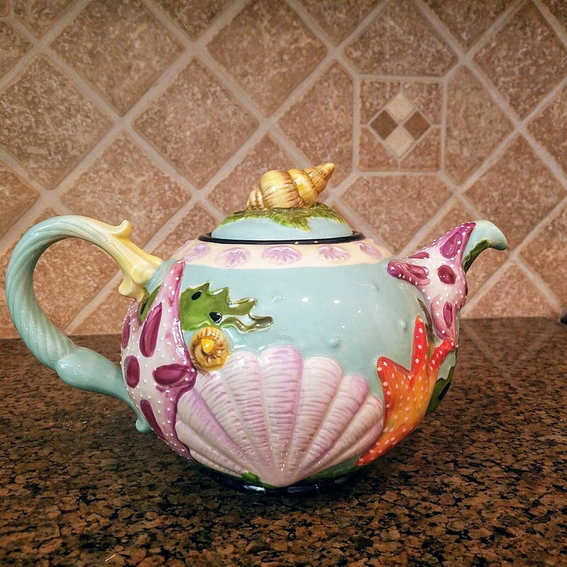 Load image into Gallery viewer, Star Fish Teapot Ceramic Blue Sky Clayworks Heather Goldminc Kitchen Decor
