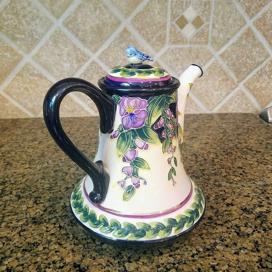Whisteria Teapot with Blue Bird Ceramic Blue Sky Heather Goldminc Kitchen Decor