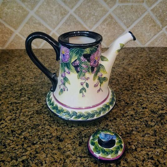 Whisteria Teapot with Blue Bird Ceramic Blue Sky Heather Goldminc Kitchen Decor