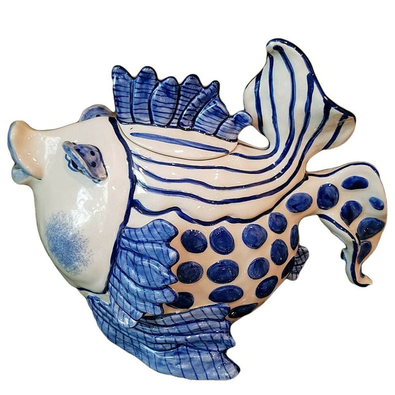 Load image into Gallery viewer, Delft Fish Teapot Ceramic Decorative Kitchen Decor New Blue Sky Diane Artware
