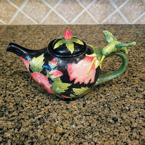 Hibiscus Teapot Ceramic Kitchen Decorative Collectable Blue Sky Goldminic