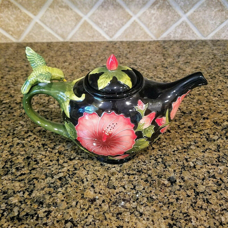 Load image into Gallery viewer, Hibiscus Teapot Ceramic Kitchen Decorative Collectable Blue Sky Goldminc
