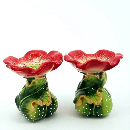 Salt Pepper Set Red Poppy Flowers Collectible Decorative Heather Goldminc New