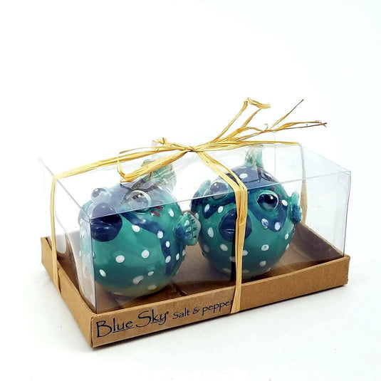Salt Pepper Set Puffer Fish Collectible Decorative Heather Goldminc Blue Sky