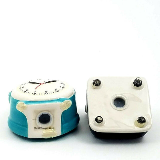 Salt Pepper Set Typewriter and Clock Collectible Decorative Blue Sky Clayworks