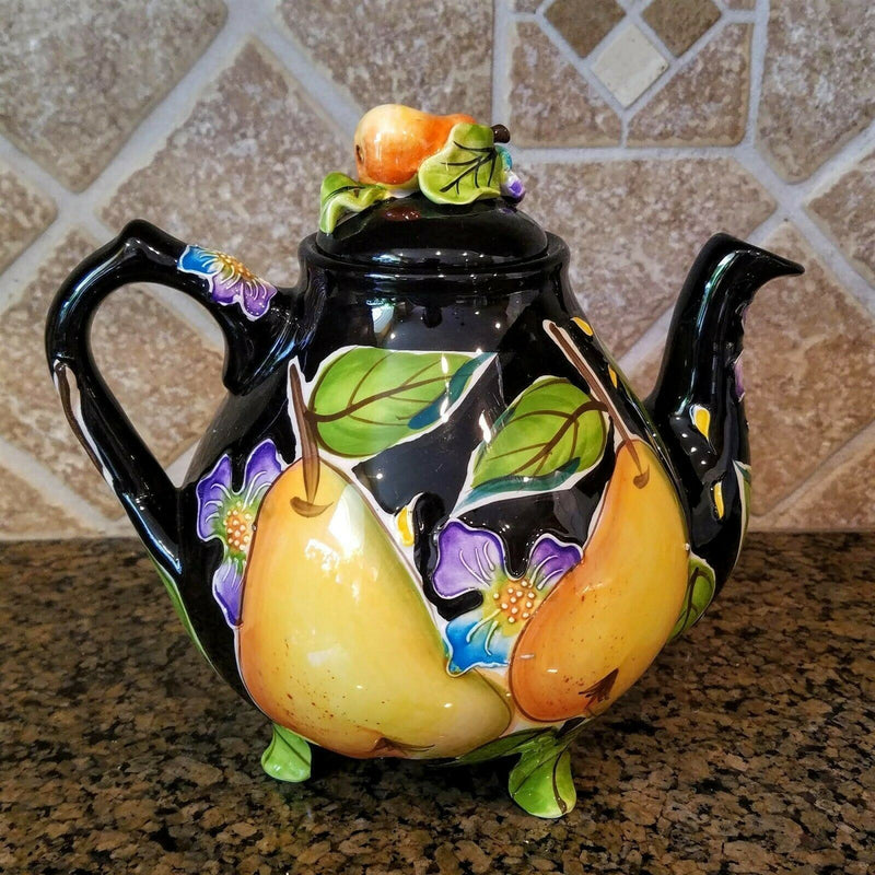 Load image into Gallery viewer, Pear Teapot Ceramic Blue Sky Clayworks Heather Goldminc Kitchen Decor
