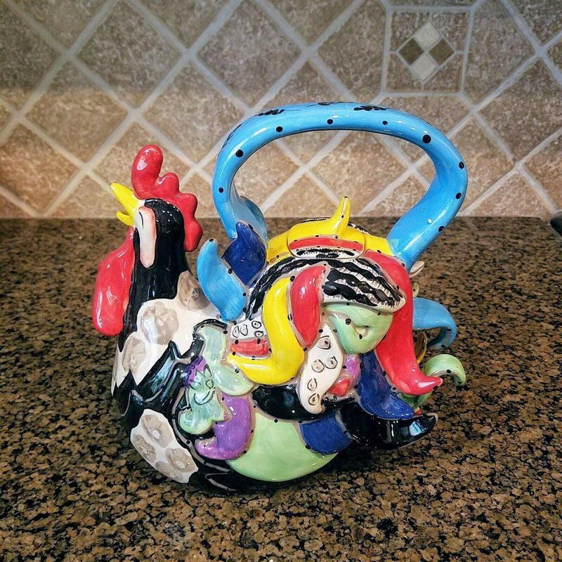 Load image into Gallery viewer, Rooster Ceramic Teapot Decorative Kitchen Decor New Blue Sky Heather Goldminc
