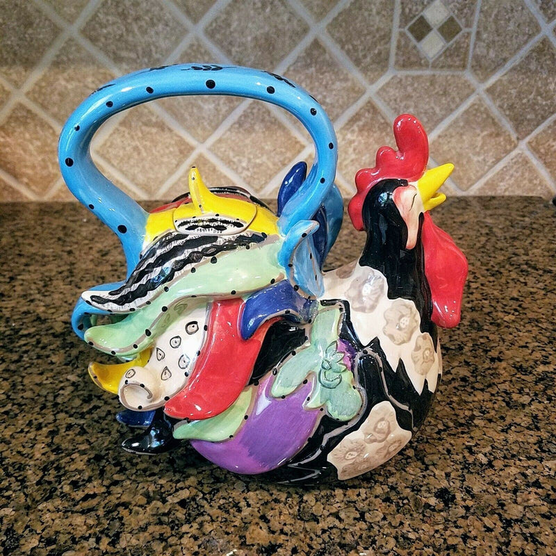 Load image into Gallery viewer, Rooster Ceramic Teapot Decorative Kitchen Decor New Blue Sky Heather Goldminc
