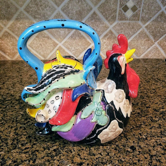 Rooster Ceramic Teapot Decorative Kitchen Decor New Blue Sky Heather Goldminc