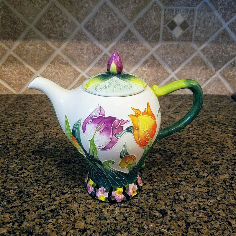 Load image into Gallery viewer, Tulip Teapot Ceramics Kitchen Floral Collectable by Blue Sky Heather Goldminc
