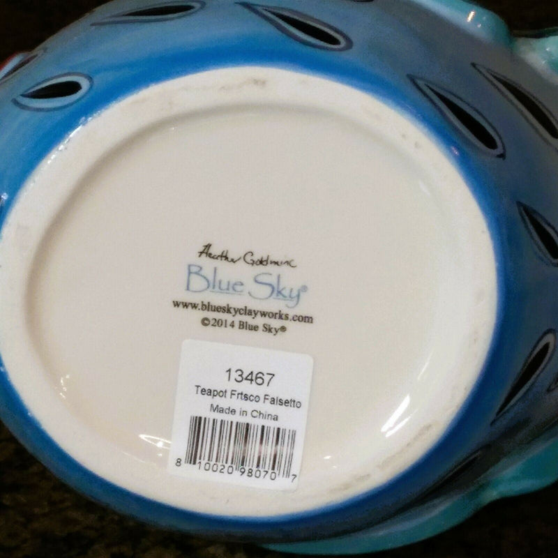 Load image into Gallery viewer, Frisco Falsetto Rooster Teapot Animal Ceramics Tea Pot Blue Sky Heather Goldminc
