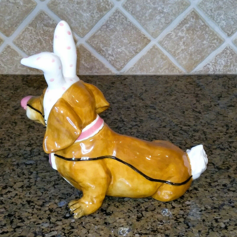 Load image into Gallery viewer, Bunny Dachshund Figurine Decorative Easter Home Décor Blue Sky Clayworks
