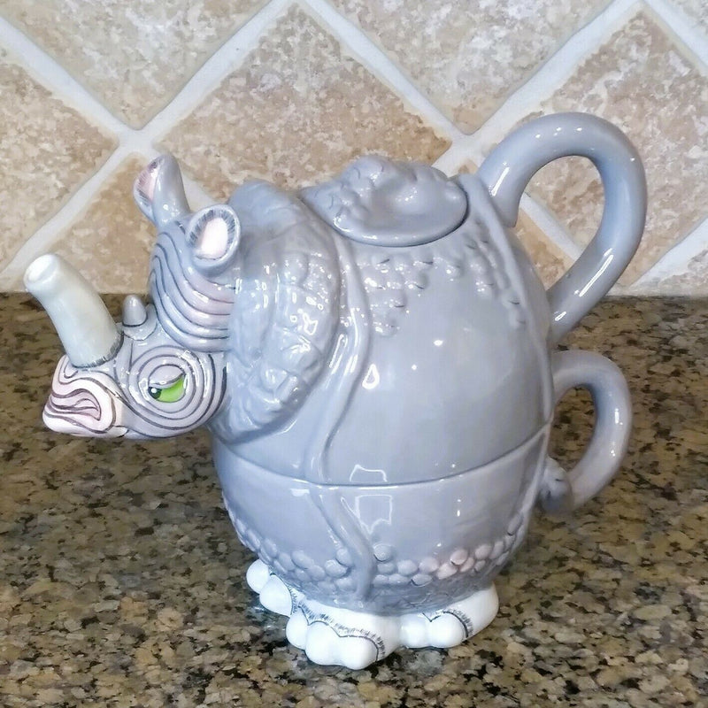 Load image into Gallery viewer, Rhino Tea For One Teapot Decorative Kitchen Home Decor Blue Sky Clayworks
