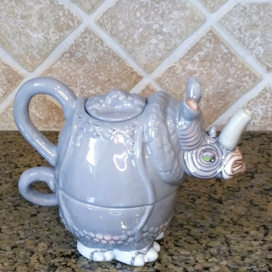 Rhino Tea For One Teapot Decorative Kitchen Home Decor Blue Sky Clayworks
