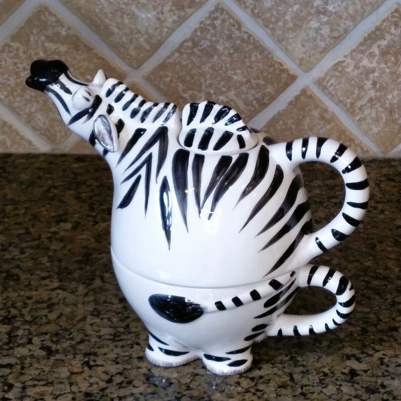 Load image into Gallery viewer, Zebra Tea for One Teapot Ceramics Animal Décor by Blue Sky &amp; Lynda Corneille
