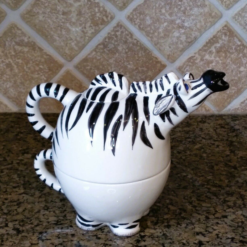 Load image into Gallery viewer, Zebra Tea for One Teapot Ceramics Animal Décor by Blue Sky &amp; Lynda Corneille
