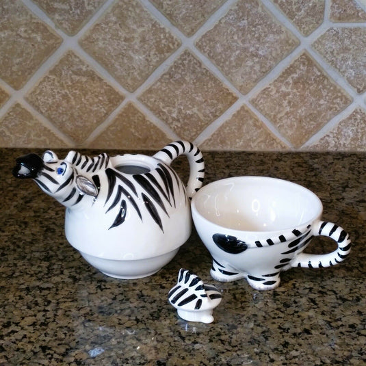 Zebra Tea for One Teapot Ceramics Animal Décor by Blue Sky & Lynda Corneille