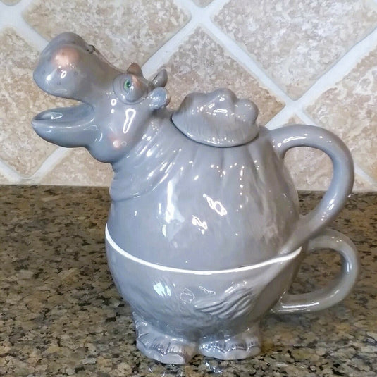 Hippo Tea for One Teapot Decorative Kitchen Home Décor Blue Sky Clayworks