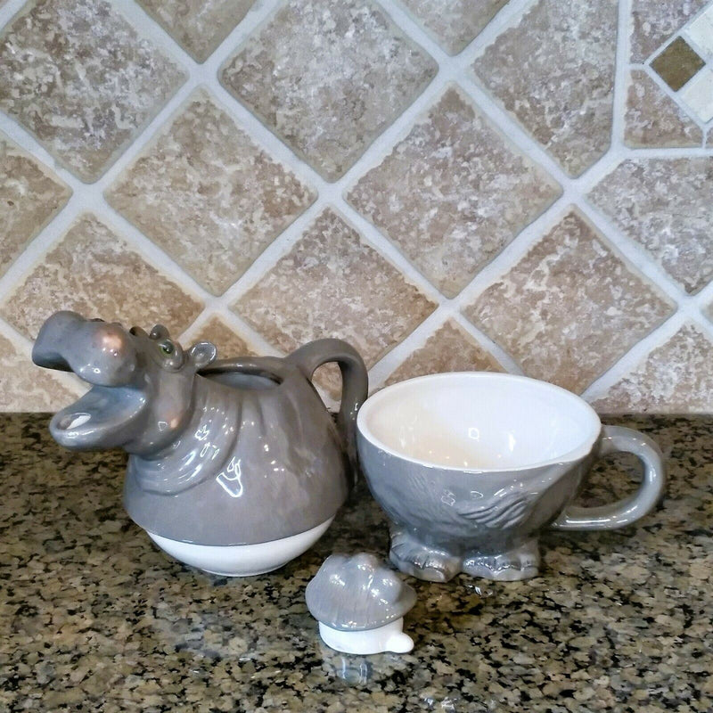 Load image into Gallery viewer, Hippo Tea For One Teapot Decorative Kitchen Home Decor Blue Sky Clayworks
