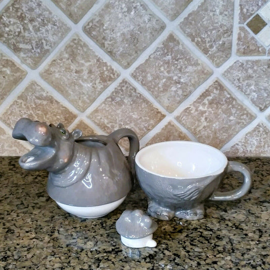 Hippo Tea For One Teapot Decorative Kitchen Home Decor Blue Sky Clayworks
