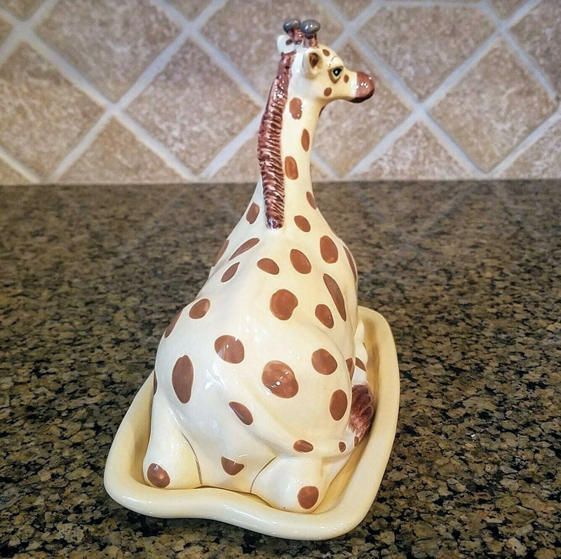 Load image into Gallery viewer, Giraffe Butter Dish Ceramic Blue Sky Lynda Corneille Kitchen Decorative New
