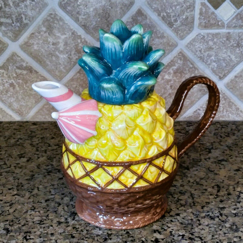 Pineapple Floral Teapot Kitchen Decorative Collectable Flower Blue Sky Goldminic