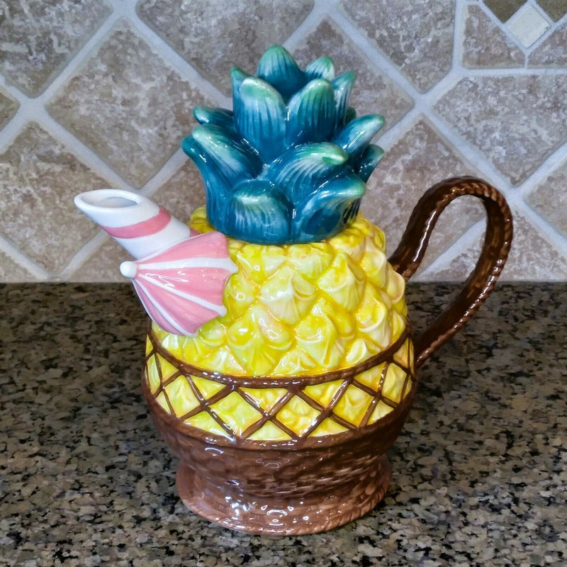Load image into Gallery viewer, Pineapple Floral Teapot Kitchen Decorative Collectable Flower Blue Sky Goldminic
