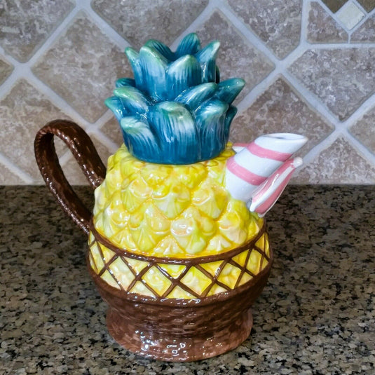 Pineapple Teapot Ceramics Collectable Flower Tea Pot Blue Sky Heather Goldminc