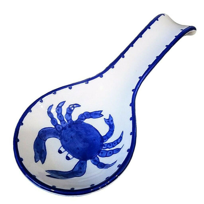 Load image into Gallery viewer, Crab Spoon Rest Ceramic Blue Sky Heather Goldminc Kitchen Decor New
