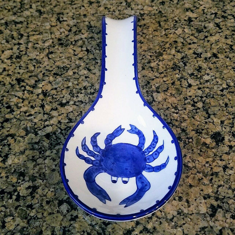 Load image into Gallery viewer, Crab Spoon Rest Ceramic Blue Sky Heather Goldminc Kitchen Decor New
