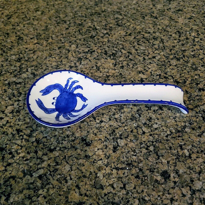 Load image into Gallery viewer, Crab Spoon Rest Ceramic Blue Sky Heather Goldminc Kitchen Decor New
