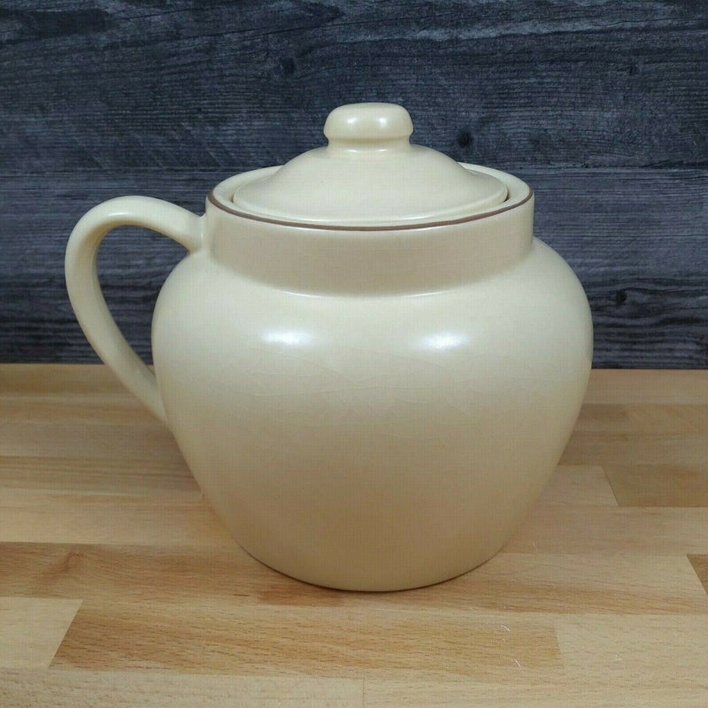 Load image into Gallery viewer, Pfaltzgraff Village Bean Pot One Handle Lid USA 70 Pottery Décor Castle Mark
