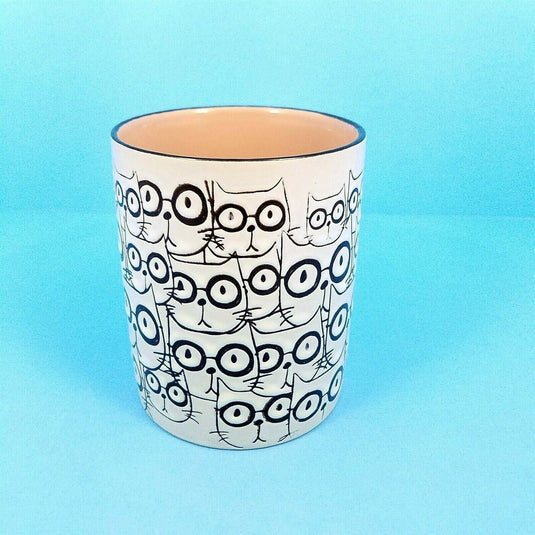 Cat Face Ceramic Coffee Mug Embossed Tea Cup 16oz (455ml) Spectrum By Blue Sky