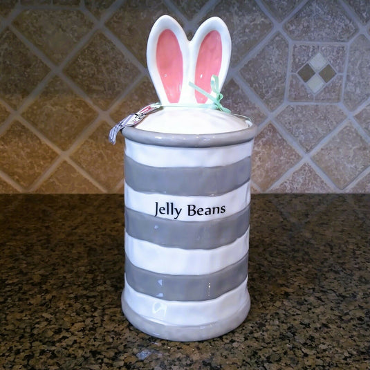Bunny Nibbles Cookie Treat Jar Decorative Easter Canister Blue Sky Clayworks