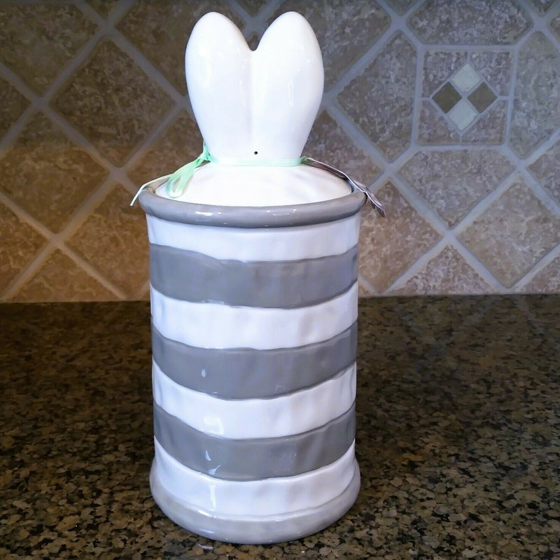 Load image into Gallery viewer, Bunny Nibbles Cookie Treat Jar Decorative Easter Canister Blue Sky Clayworks
