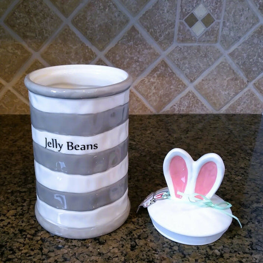 Bunny Nibbles Cookie Treat Jar Decorative Easter Canister Blue Sky Clayworks