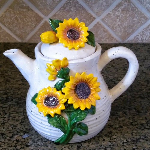 Sunflower Teapot Ceramic Kitchen Decorative Collectable Blue Sky Goldminic