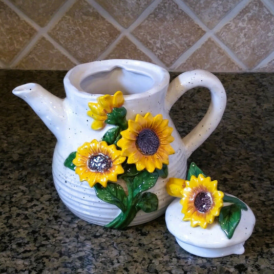 Sunflower Teapot Ceramics Floral Decor Collectable Tea Pot by Blue Sky Goldminc