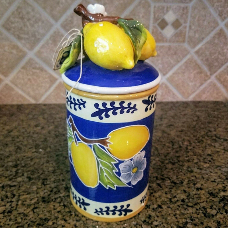 Load image into Gallery viewer, Lemon Cookie Jar Small Ceramic Blue Sky Clayworks Heather Goldminc Kitchen Decor
