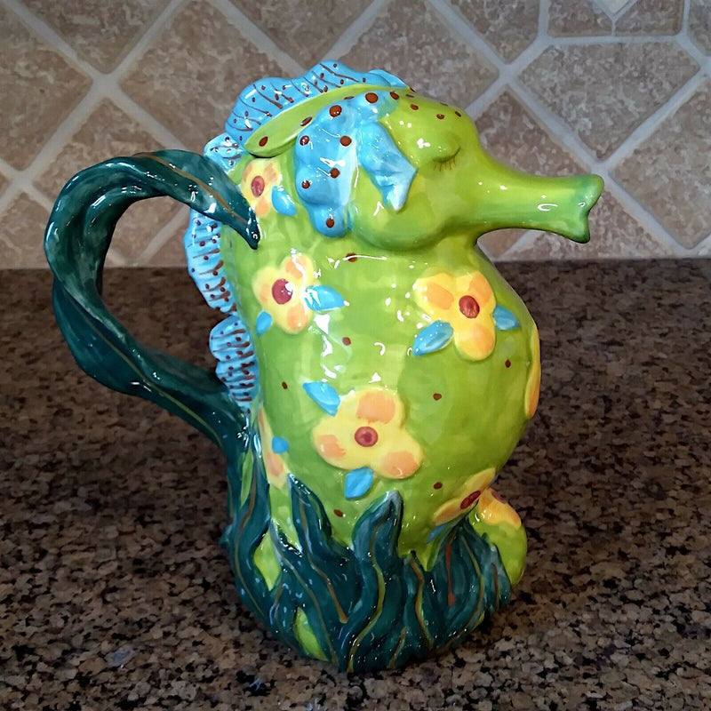 Load image into Gallery viewer, Seahorse Teapot Decorative Kitchen Sea Life Decor Blue Sky By Diane
