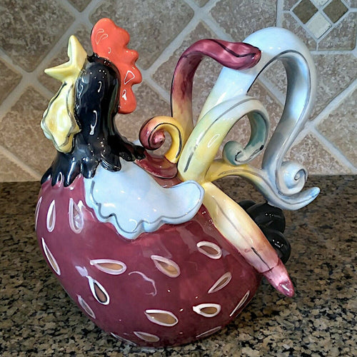 Diggory Basso Rooster Teapot Decorative Decor Blue Sky By Heather Goldminc