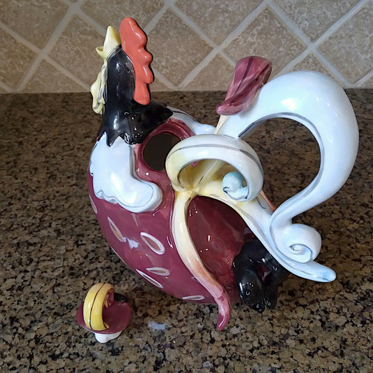 Diggory Basso Rooster Teapot Decorative Decor Blue Sky By Heather Goldminc