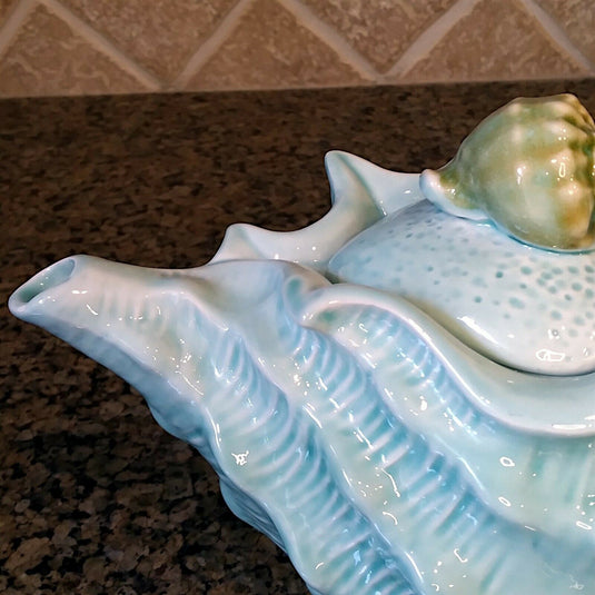 Shell Teapot Blue Decorative Sea Life Conch Cermics Decor Tea Pot by Blue Sky