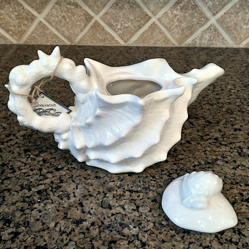 Load image into Gallery viewer, Shell Teapot White Decorative Sea Life Ceramics Decor Tea Pot Server by Blue Sky
