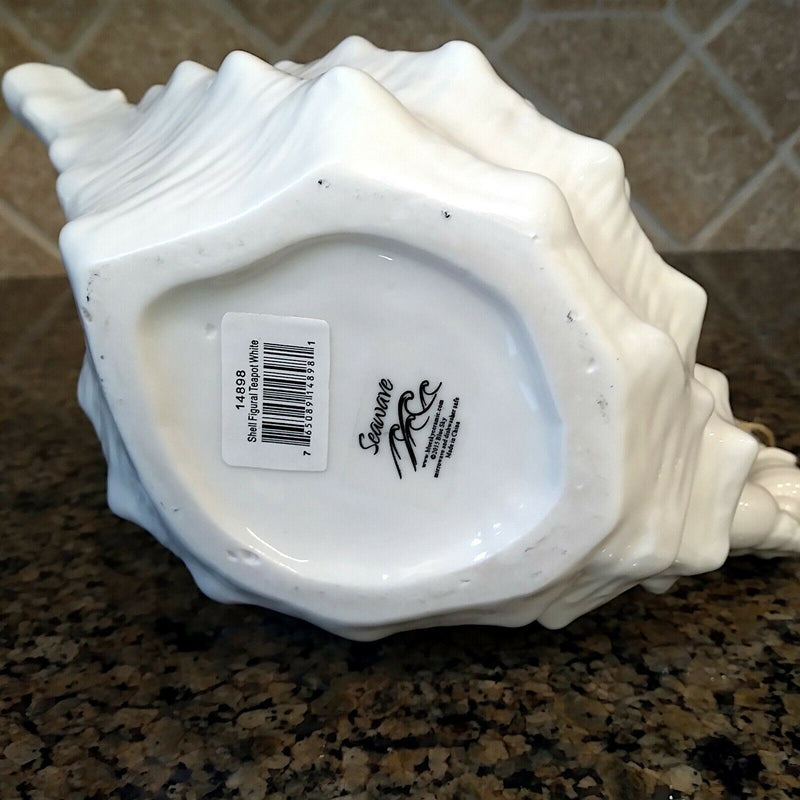 Load image into Gallery viewer, Shell Teapot White Decorative Sea Life Ceramics Decor Tea Pot Server by Blue Sky
