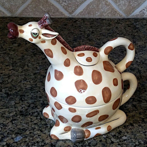 Giraffe Tea for One Teapot Decorative Kitchen Home Décor Blue Sky Clayworks