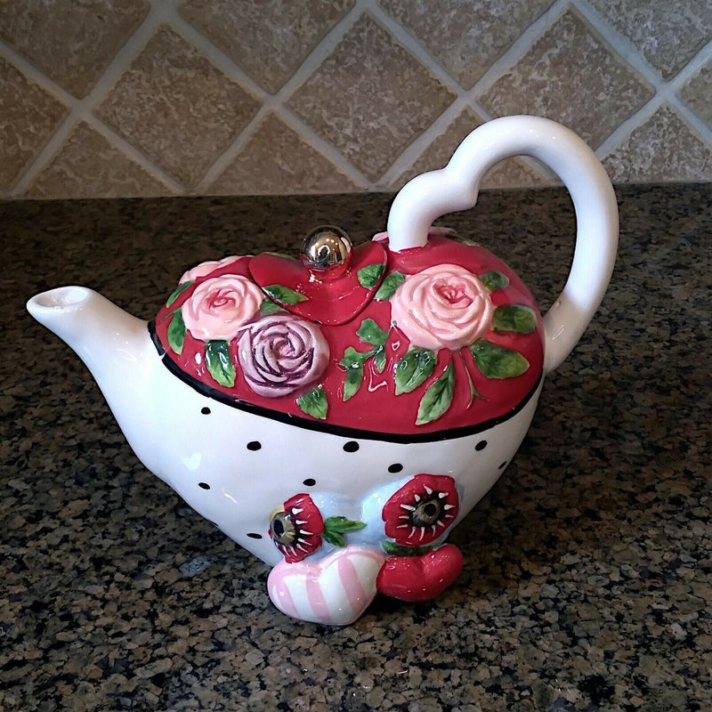Load image into Gallery viewer, Valentines Day Teapot Foral Ceramics Decorative Home Décor by Blue Sky Goldminc
