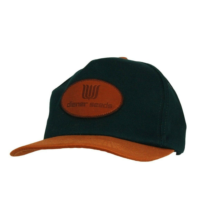 Load image into Gallery viewer, Diener Seeds Farming Hat 5 Panel Ball Cap Snapback Leather Logo Hunter Green
